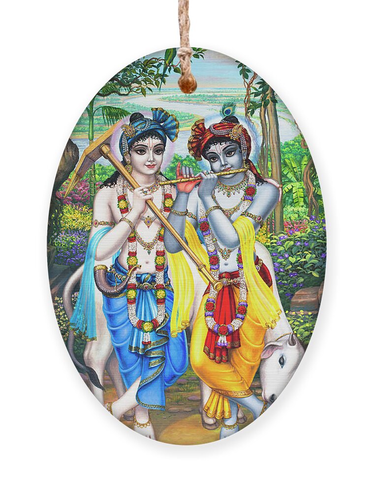 Krishna Ornament featuring the painting Krishna and Balaram by Vrindavan Das