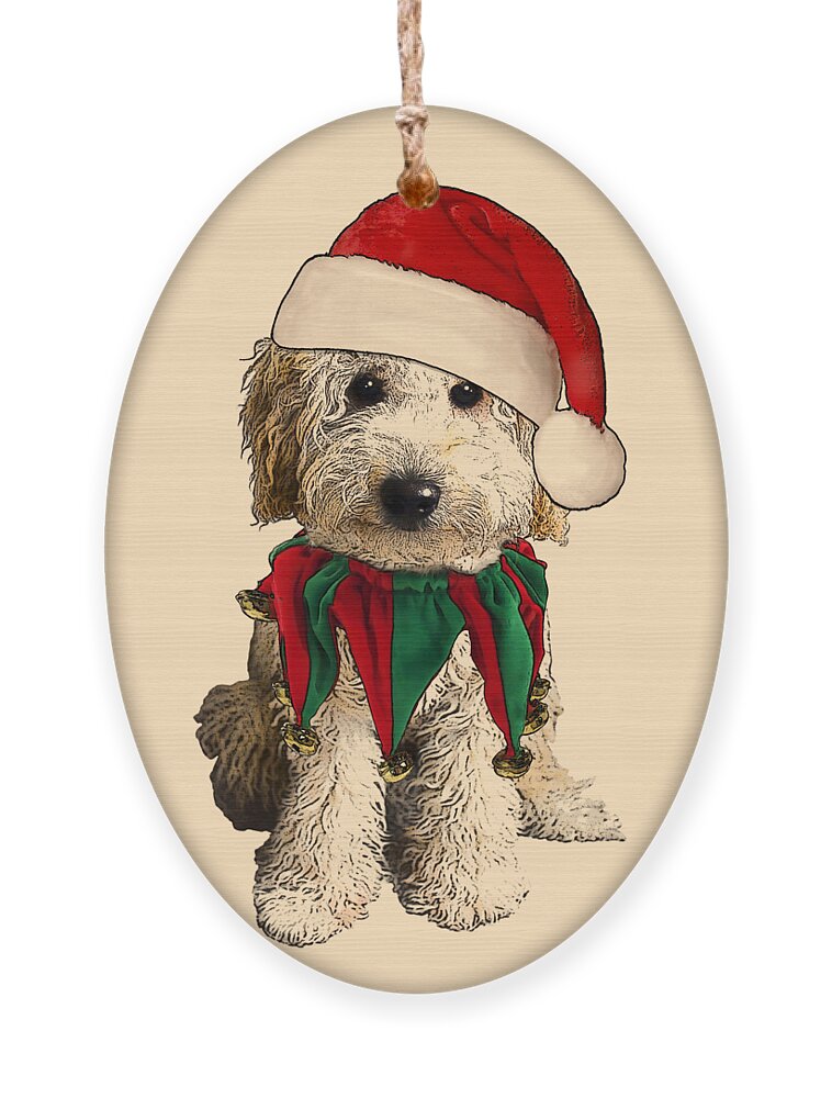#faaAdWordsBest Ornament featuring the digital art Labradoodle puppy with santa hat by Madame Memento