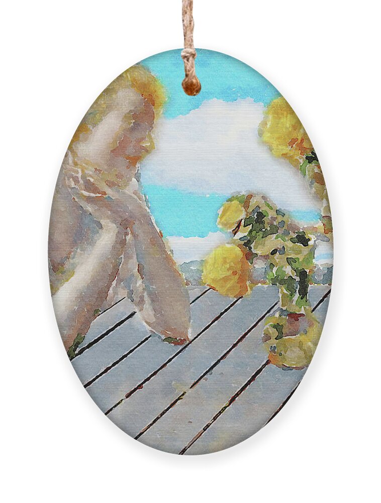 Watercolor Ornament featuring the digital art Lady Admiring Roses by Shelli Fitzpatrick