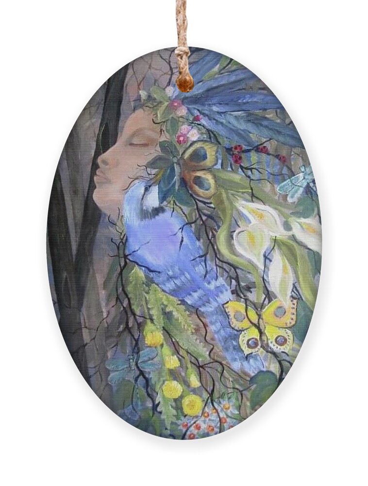 Forest Ornament featuring the painting Lady of the Woods by Barbara Landry