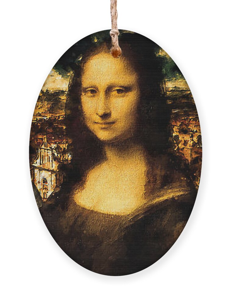 Lady With An Ermine Ornament featuring the digital art Lady with an Ermine, Mona Lisa, and La Belle Ferronniere - digital recreation by Nicko Prints