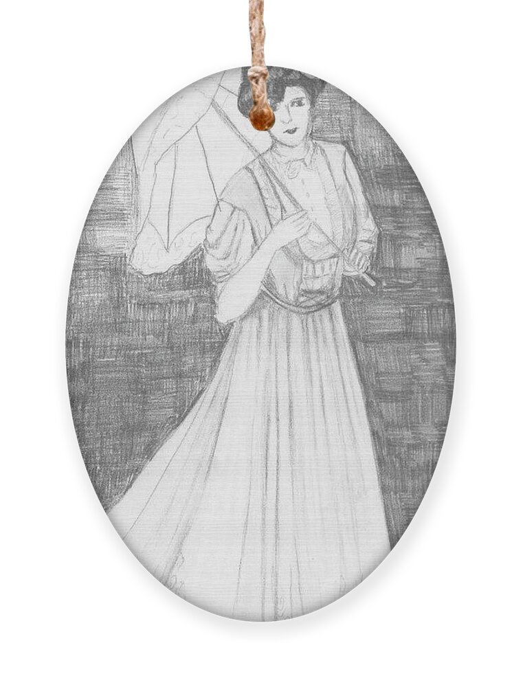  Ornament featuring the drawing Lady with Parasol by Jam Art