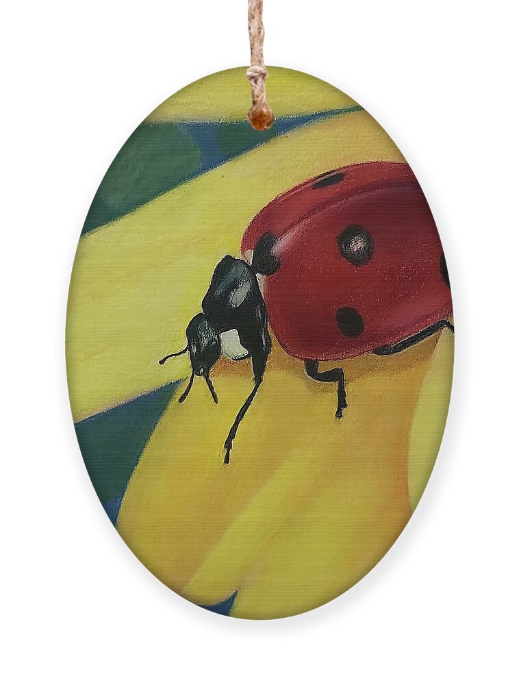Ladybug Ornament featuring the drawing Ladybug on Yellow Flower by Ana Tirolese