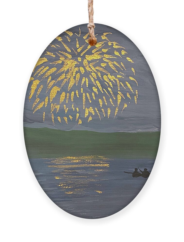 Lake Ornament featuring the painting Lake Fireworks by Lisa Neuman
