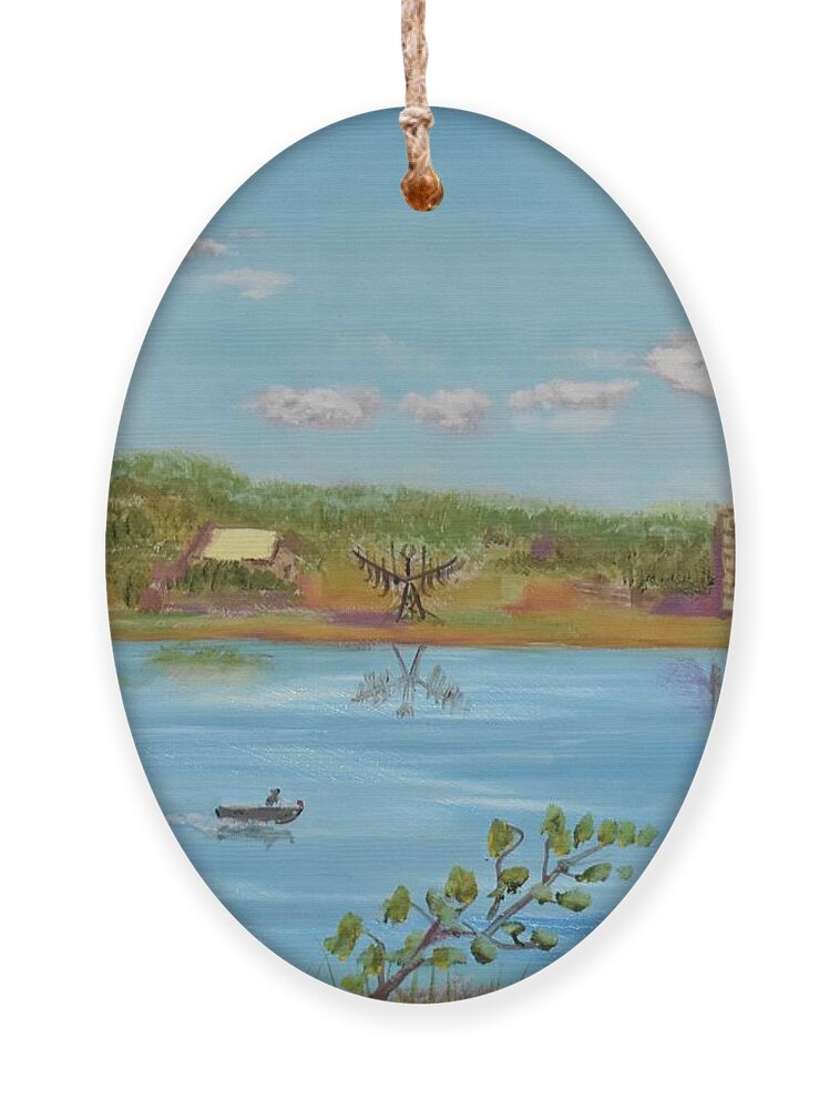 Barrie Ornament featuring the painting Lake Memories by Monika Shepherdson