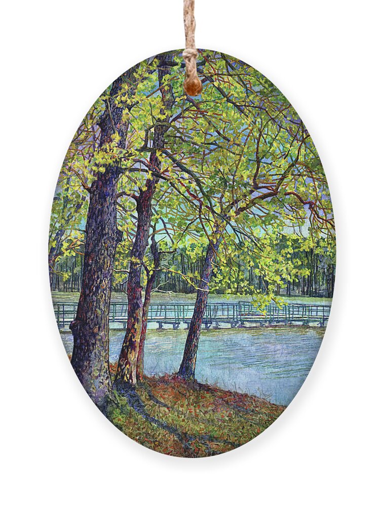 Texas Park Ornament featuring the painting Lake Raven in Spring, Huntsville State Park by Hailey E Herrera