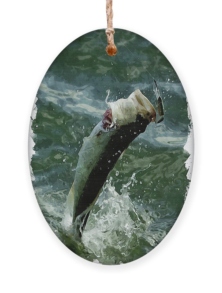 Jumping Ornament featuring the digital art Largemouth trying to get away by Chauncy Holmes