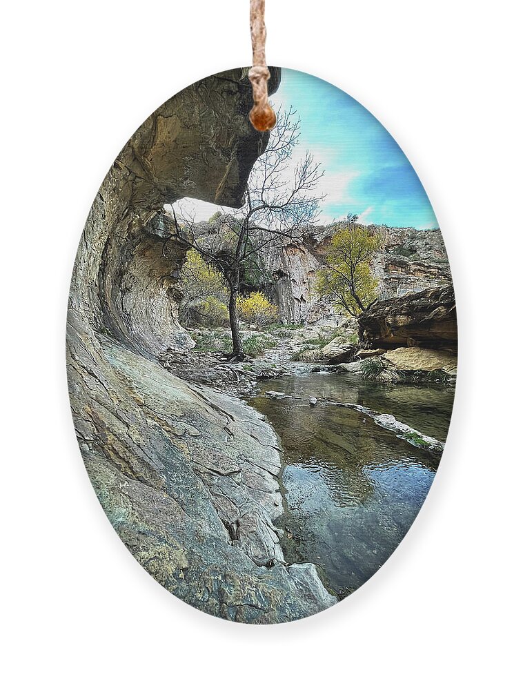 Richard E Porter Ornament featuring the photograph Late Autumn Colors 2-Sitting Bull Falls, New Mexico-Guadalupe Mountains, Lincoln National Forest by Richard Porter