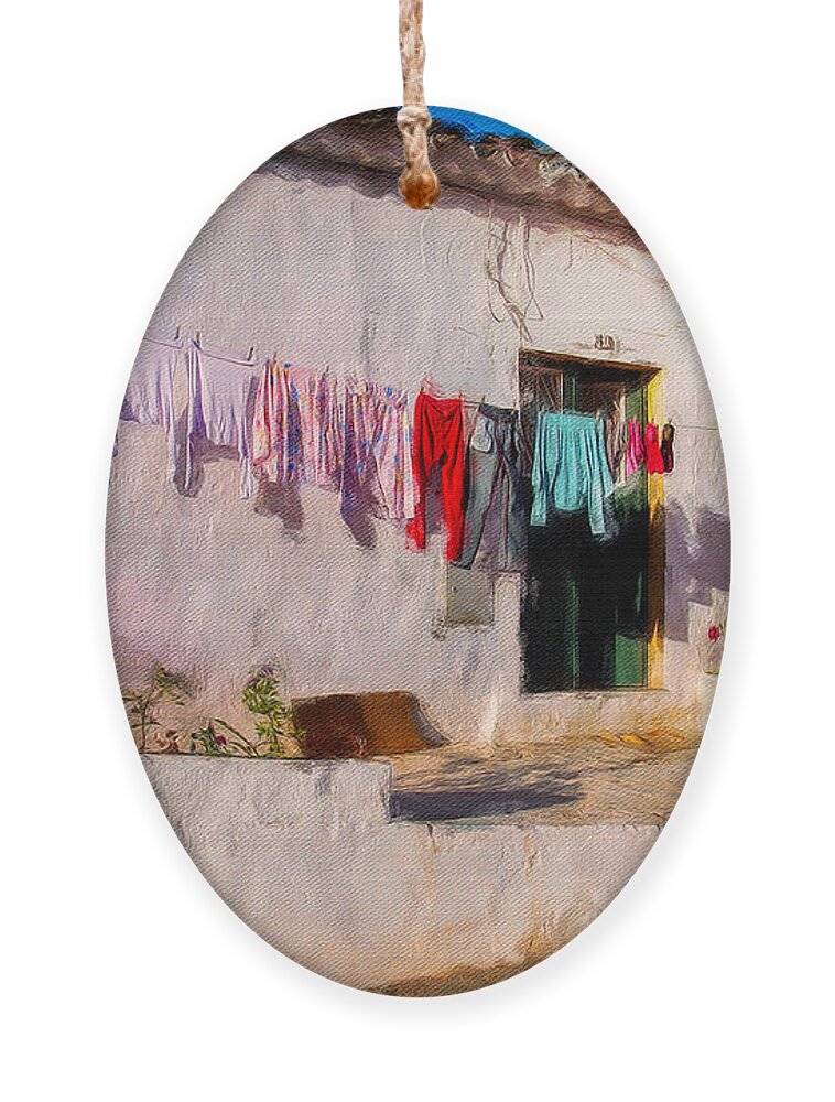 Laundry Ornament featuring the photograph Laundry in Estoi, Portugal by Tatiana Travelways