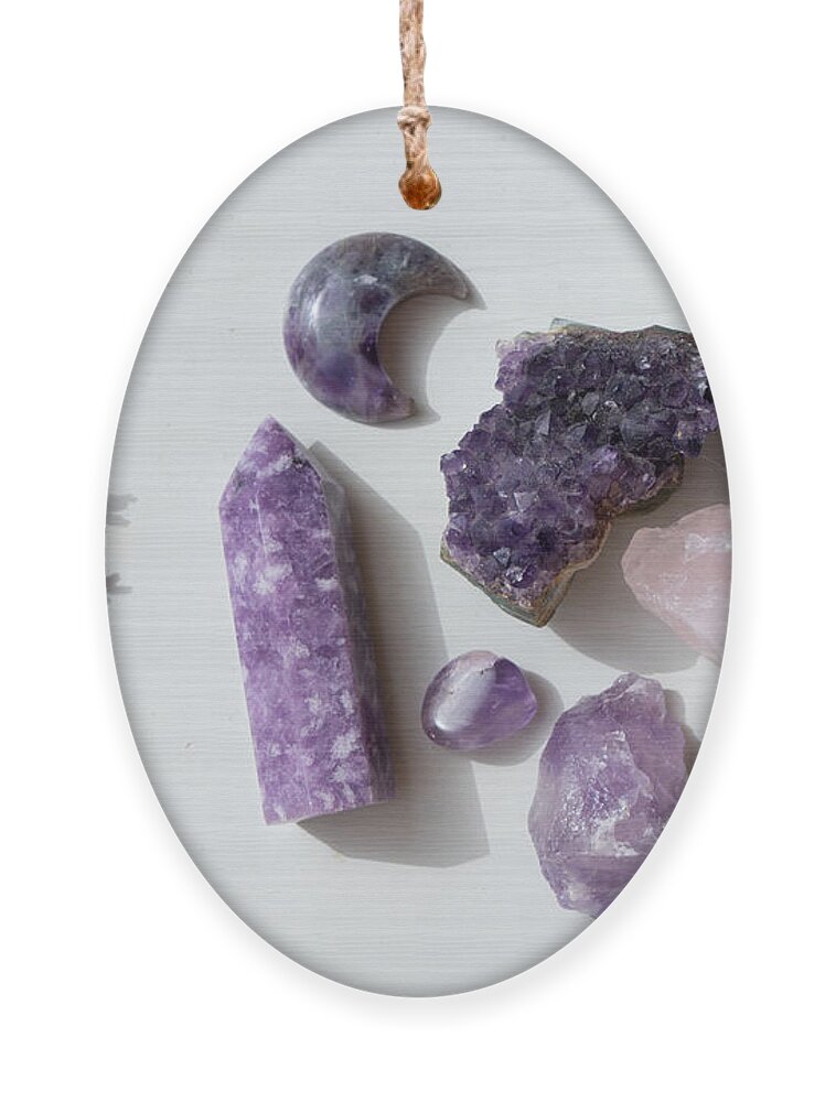 Healing Crystal Ornament featuring the photograph Lavender and Crystals by Anastasy Yarmolovich