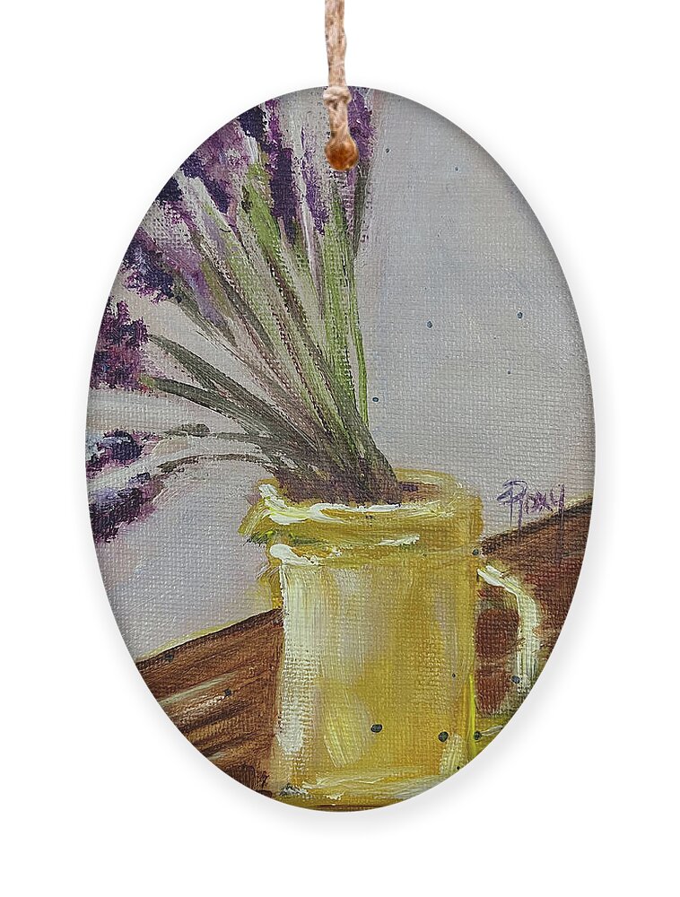 Lavender Ornament featuring the painting Lavender in a Yellow Pitcher by Roxy Rich