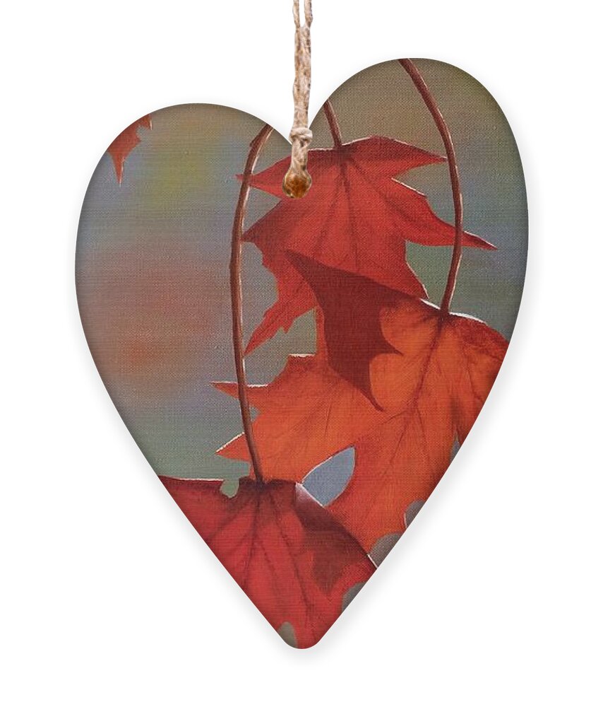 Red Ornament featuring the painting Leaves of Fire by Marlene Little