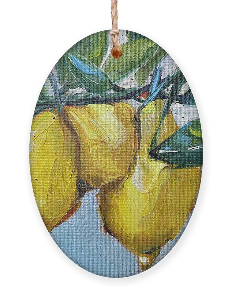 Lemon Ornament featuring the painting Lemons by Roxy Rich