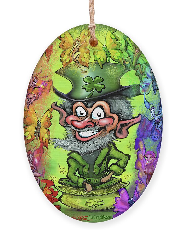 Leprechaun Ornament featuring the digital art Leprechaun with Rainbow of Pixies by Kevin Middleton