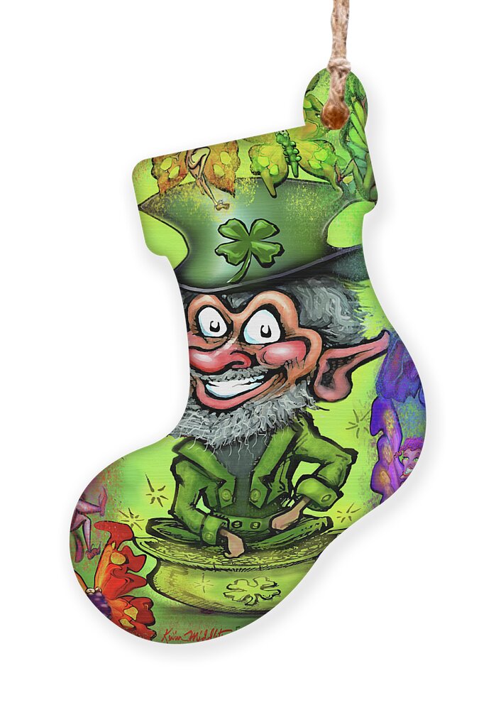 Leprechaun Ornament featuring the digital art Leprechaun with Rainbow of Pixies by Kevin Middleton