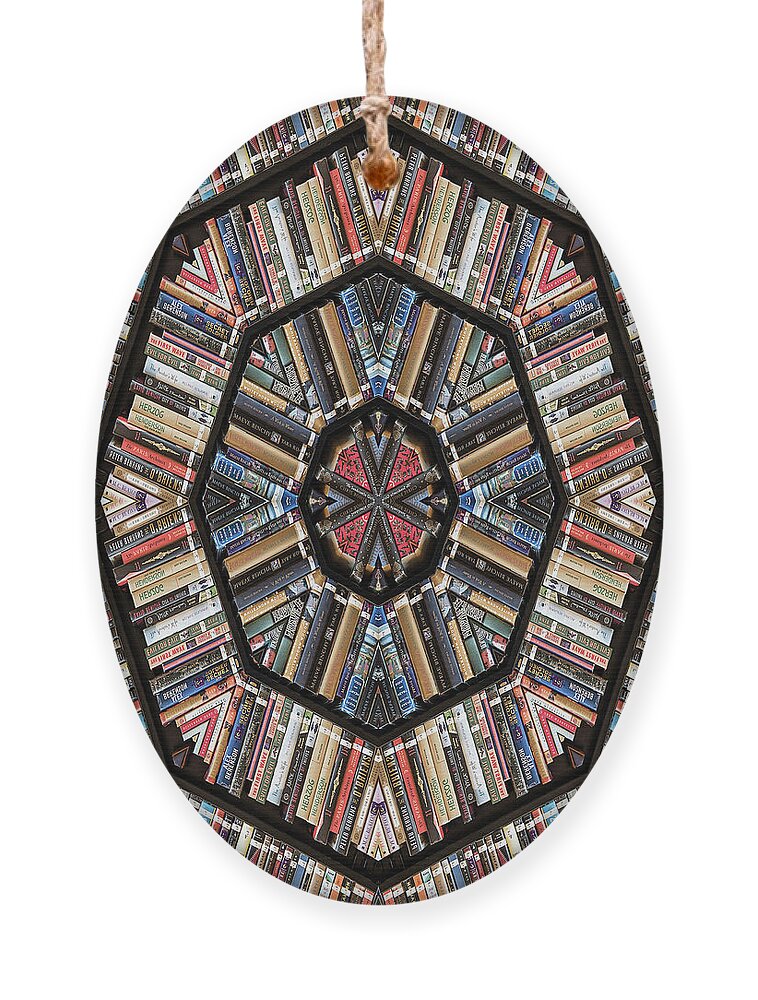 Books Ornament featuring the photograph Library Kaleidoscope by Minnie Gallman