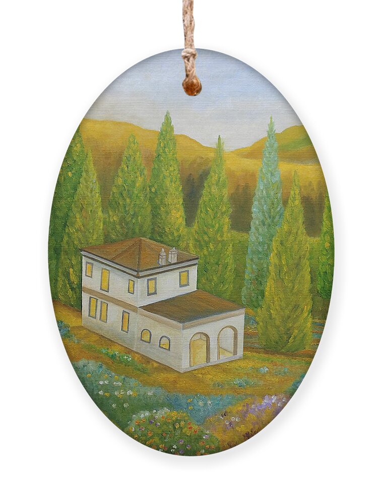 Cypress Art Ornament featuring the painting House In The Woods by Angeles M Pomata