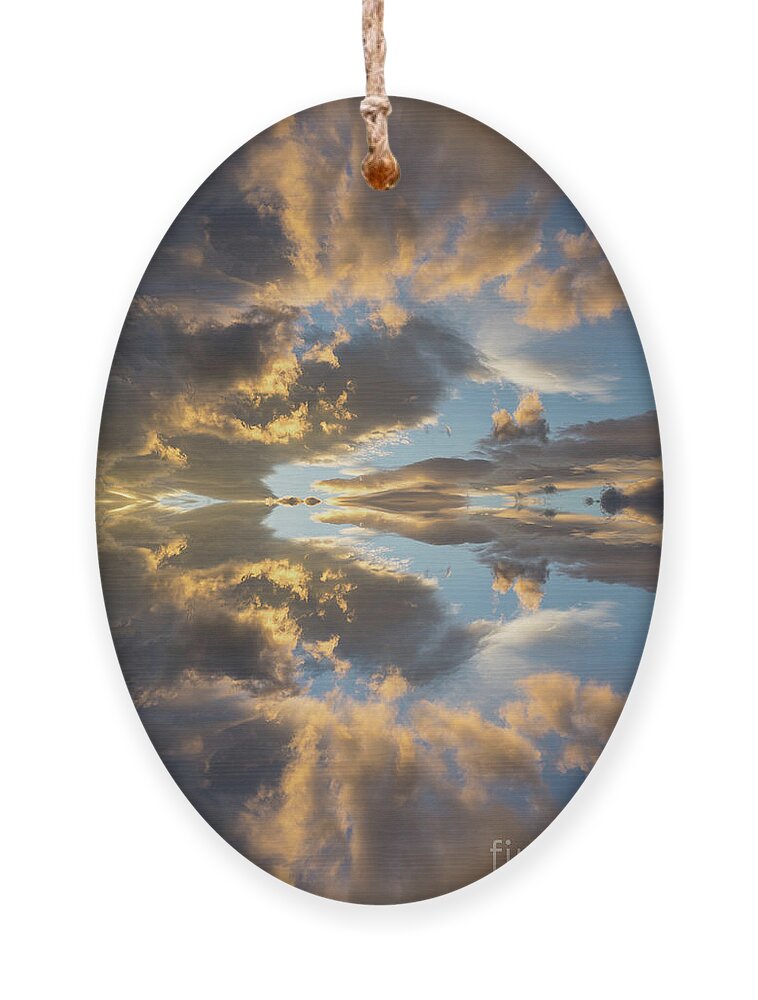 Heaven Ornament featuring the digital art Light and golden clouds in the blue sky by Adriana Mueller