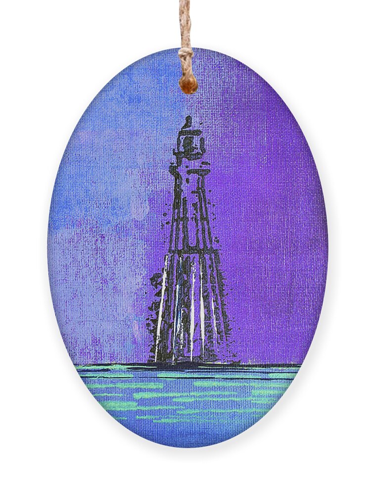 Lighthouse Ornament featuring the mixed media Light on the Horizon 1113 by Corinne Carroll