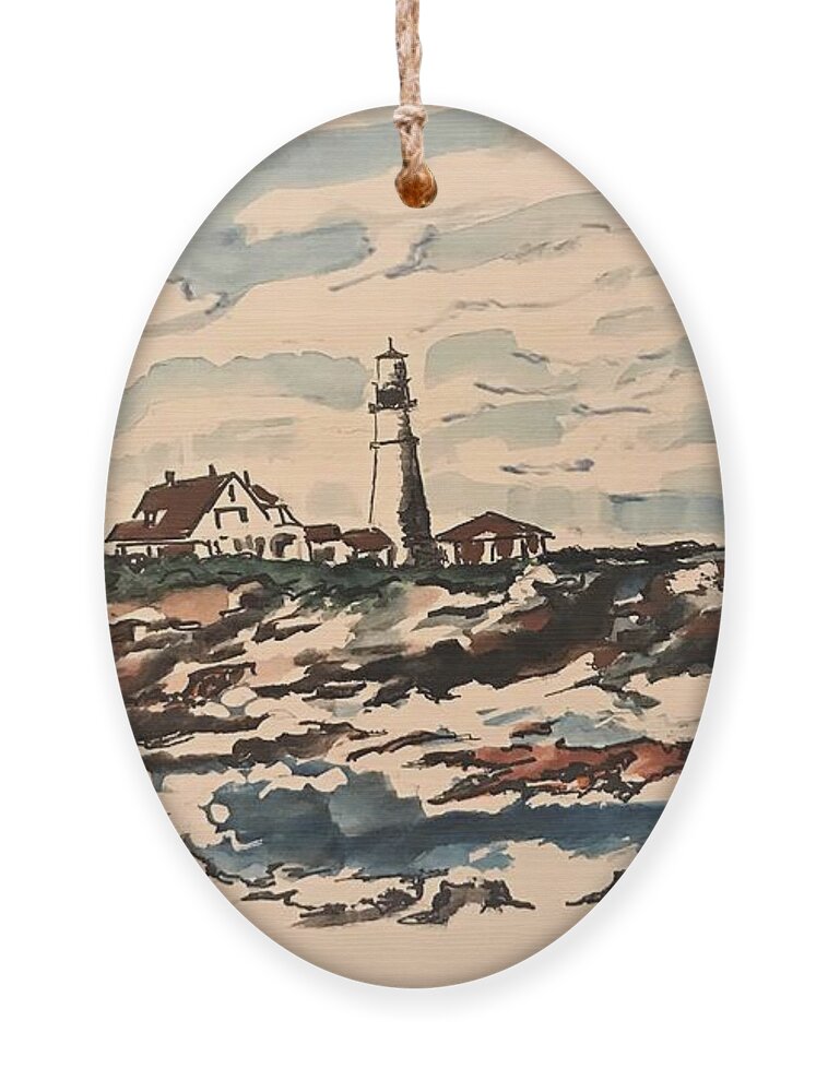  Ornament featuring the painting Lighthouse by Angie ONeal