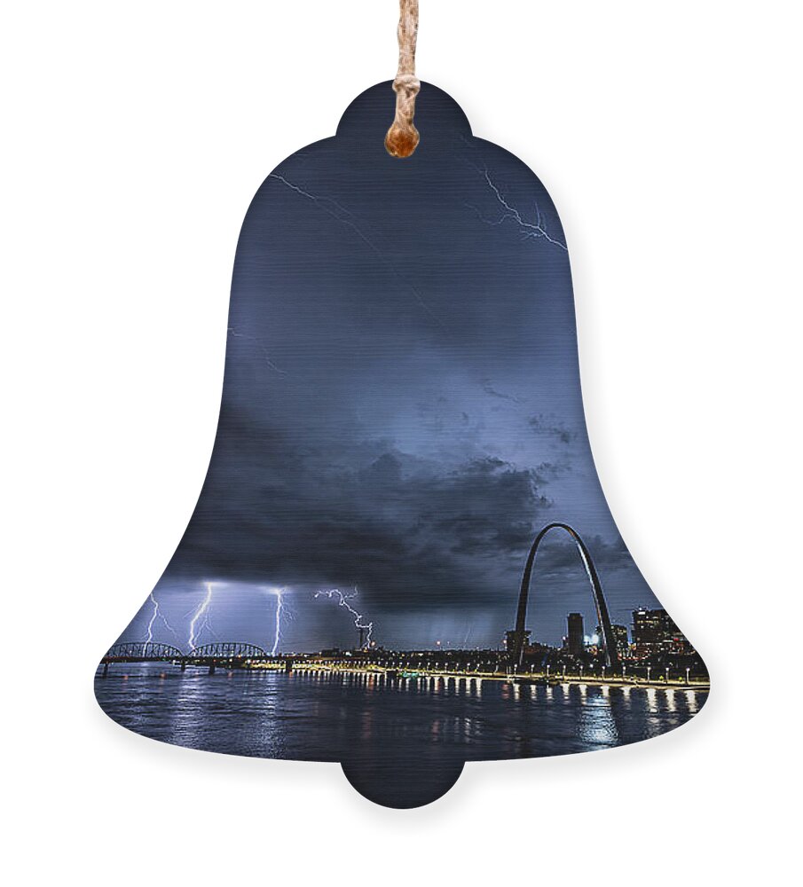 Lightning Ornament featuring the photograph Lightning At The Riverfront by Marcus Hustedde