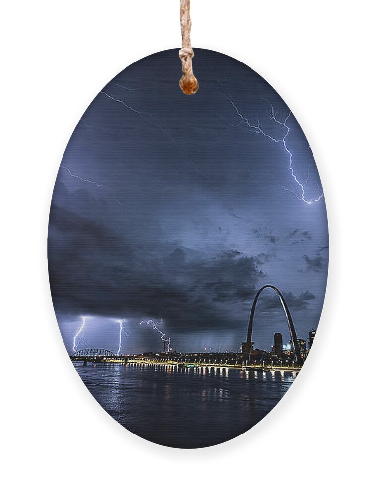 Lightning Ornament featuring the photograph Lightning At The Riverfront by Marcus Hustedde