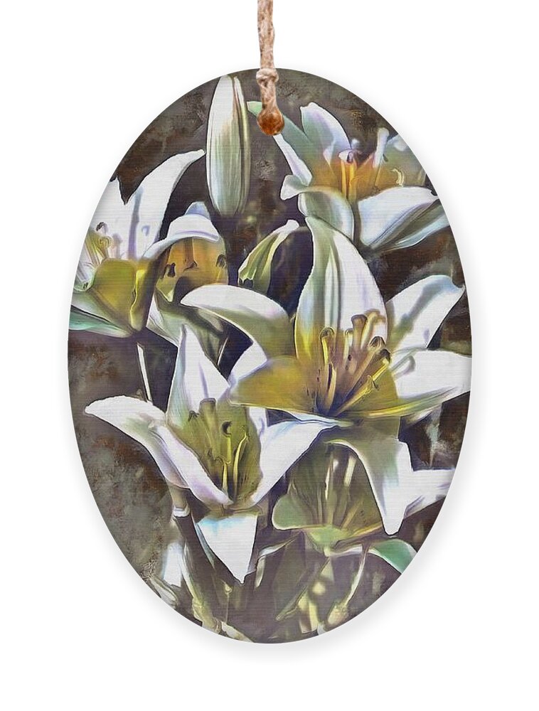 Lilies Ornament featuring the mixed media Lilies by Christopher Reed