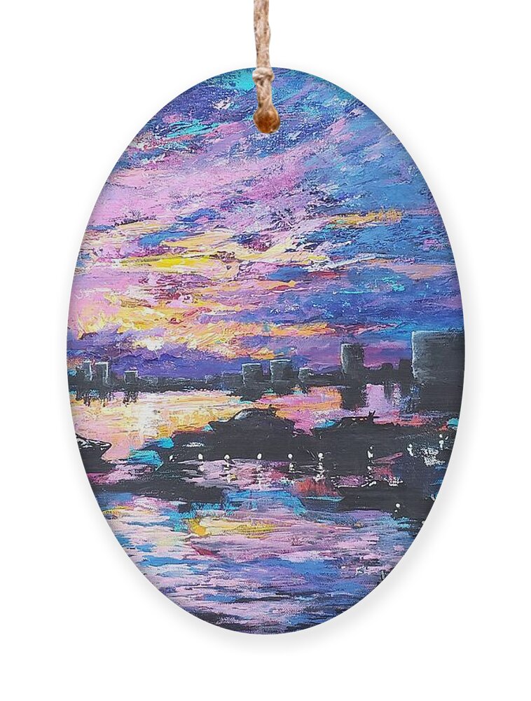 Sunset Ornament featuring the painting Liquid Sunset by Lisa Debaets