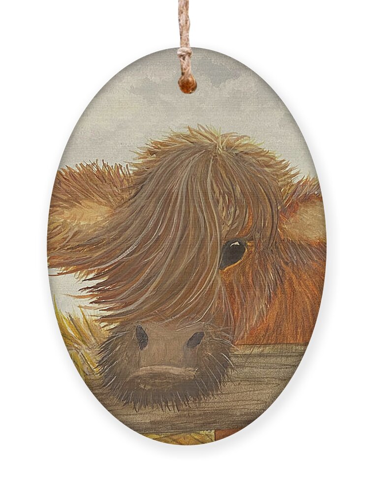 Coo Ornament featuring the painting Little Cow by Lisa Neuman