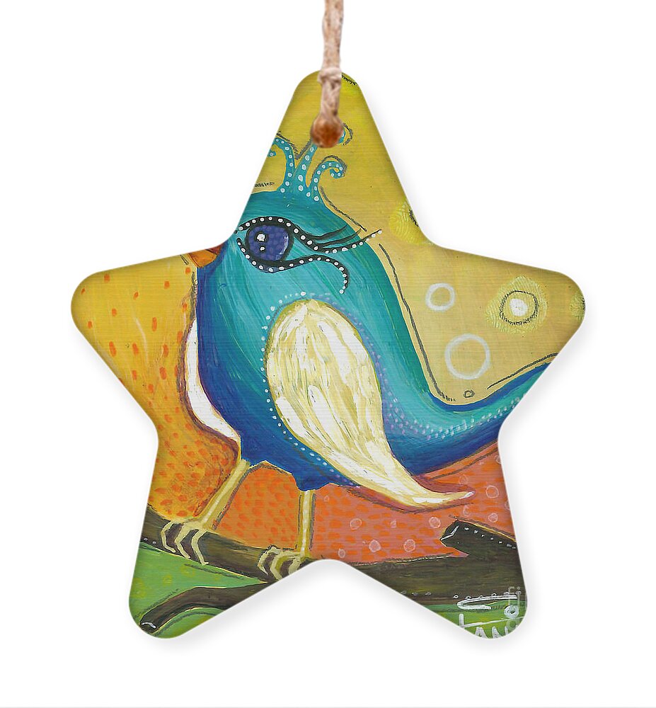 Jay Bird Ornament featuring the painting Little Jay Bird by Tanielle Childers