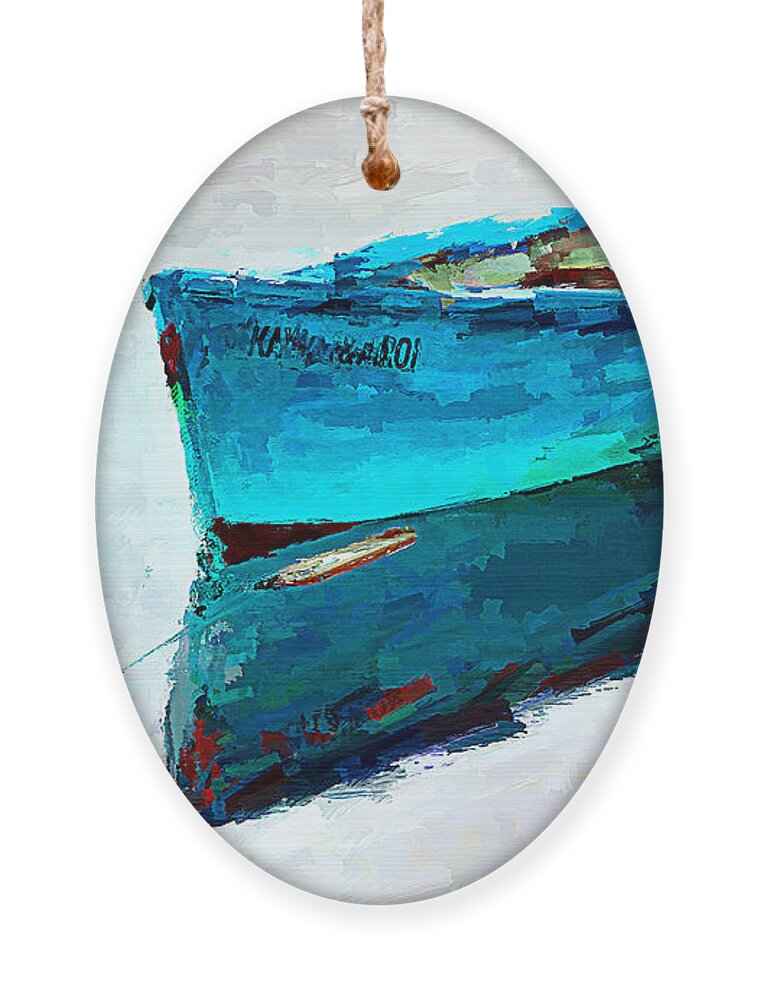 Lonely Ornament featuring the digital art Lonely boat floating - digital painting by Tatiana Travelways