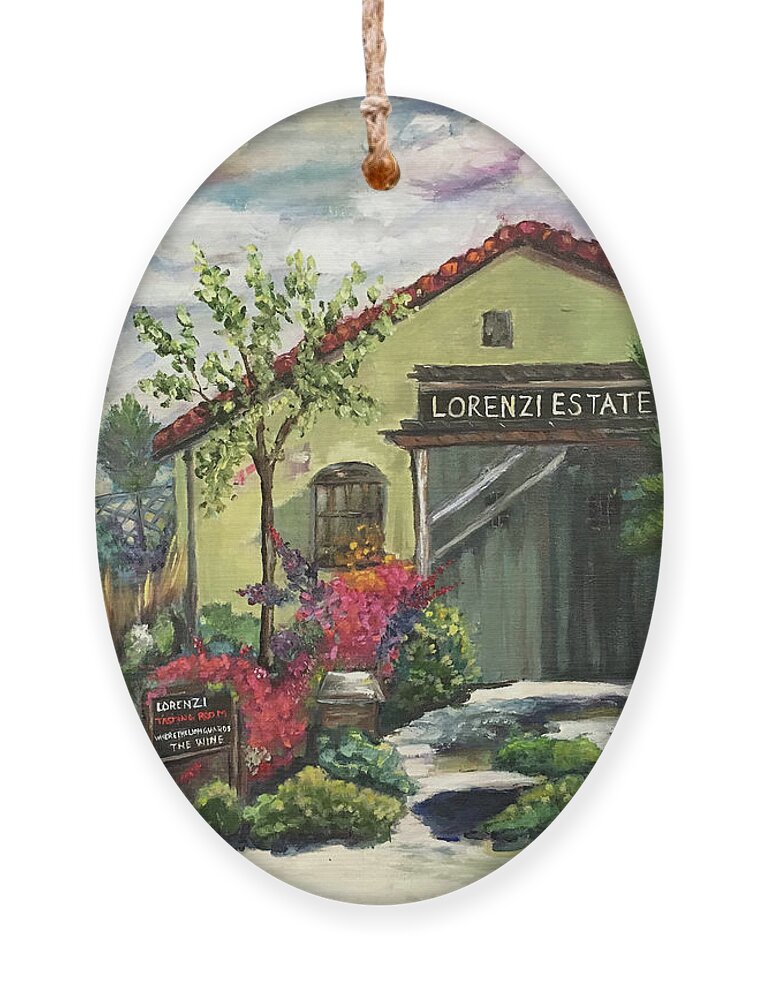Lorenzi Ornament featuring the painting Lorenzi Estate Winery by Roxy Rich