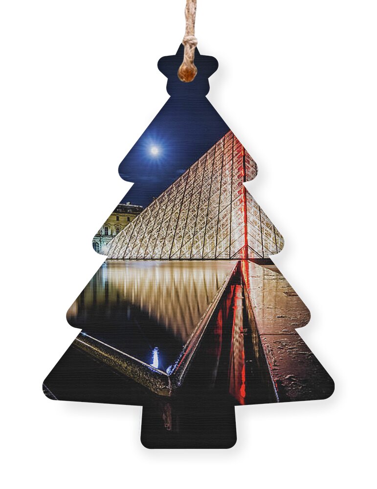 Louvre Pyramid Ornament featuring the photograph Louvre Pyramid Reflection at Night by Alexios Ntounas