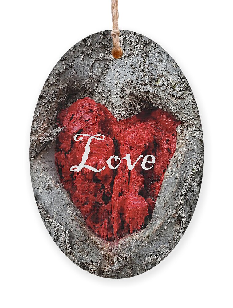 Love Ornament featuring the photograph LOVE Red Heart In a Tree by Lynnie Lang