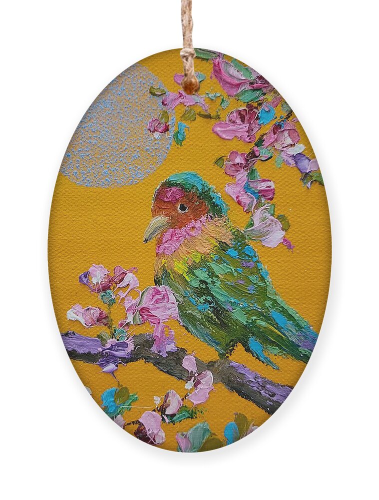 Lovebird Ornament featuring the painting Lovebird III by Judith Rhue