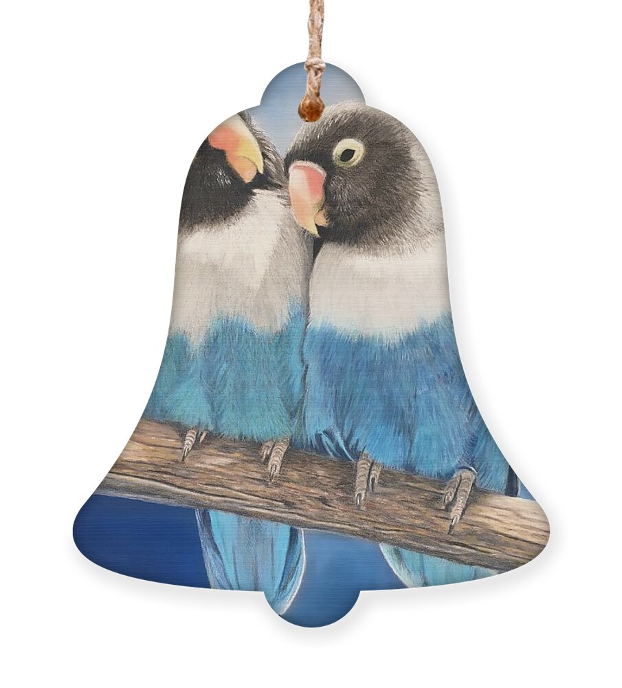 Birds Ornament featuring the pastel Lovebirds by Marlene Little