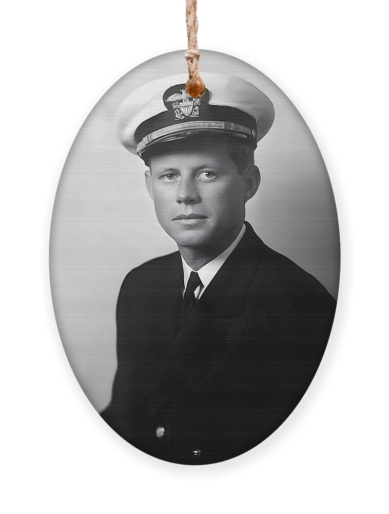 Jfk Ornament featuring the photograph Lt. John F. Kennedy Naval Portrait - WW2 1942 by War Is Hell Store