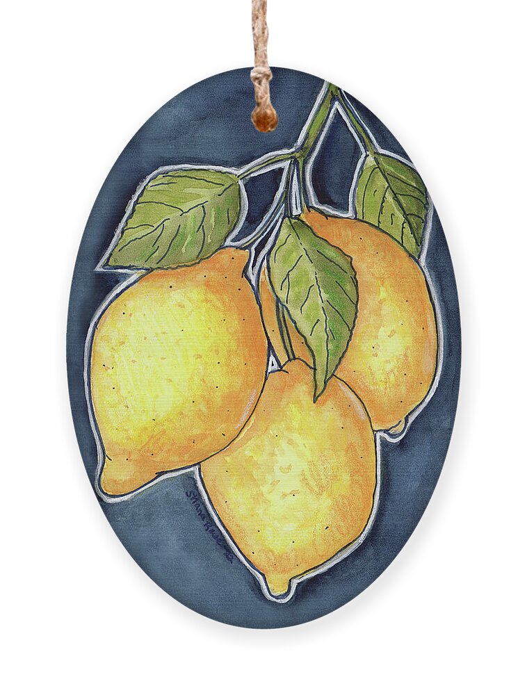 Lemons Ornament featuring the painting Luscious Lemons by Shana Rowe Jackson