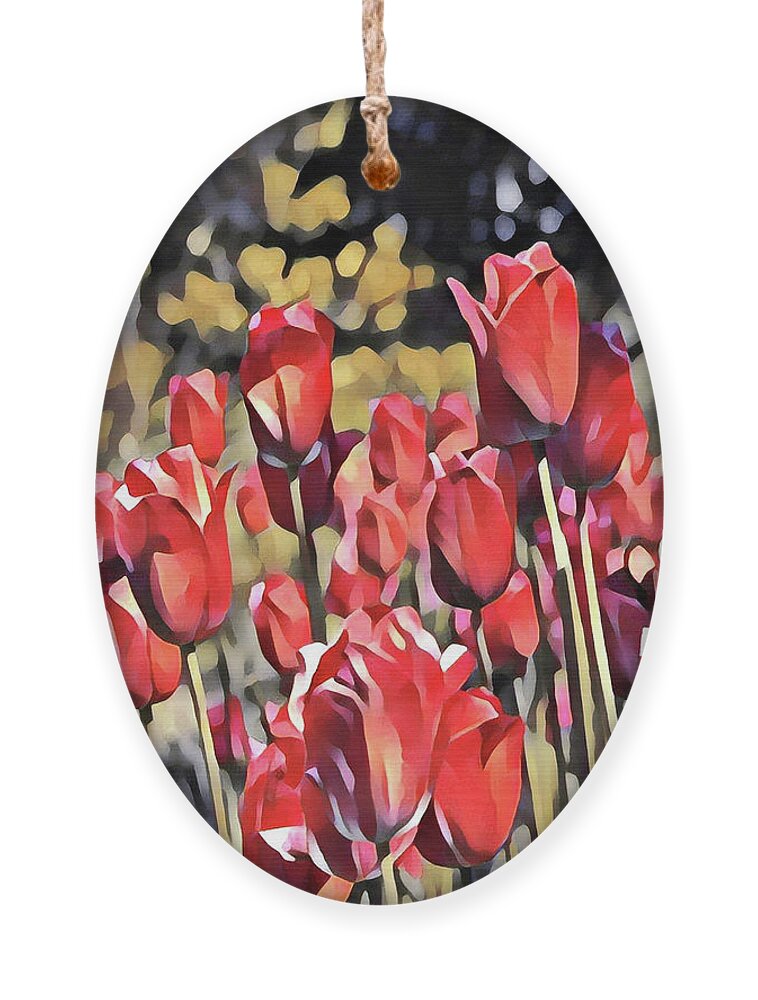 Floral Painting Ornament featuring the digital art Luscious Red Tulips by Mary Gaines
