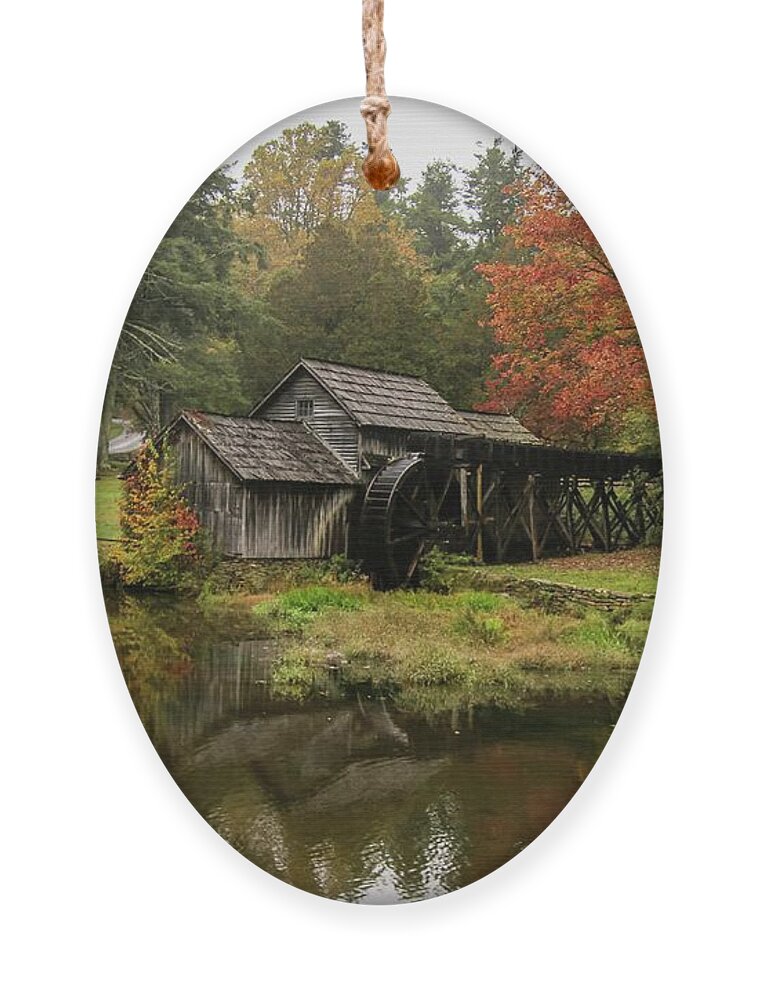 Mabry Mill Ornament featuring the photograph Mabry Mill in October by Deb Beausoleil