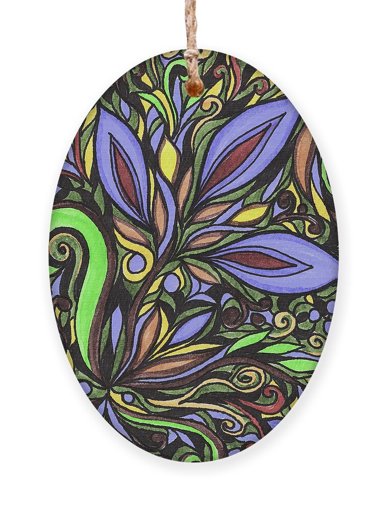 Floral Pattern Ornament featuring the painting Magical Floral Pattern Tiffany Stained Glass Mosaic Decor I by Irina Sztukowski