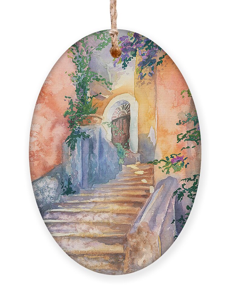 Watercolor Painting Ornament featuring the painting Magical Stairs by Espero Art