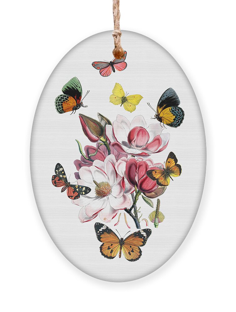 Magnolia Ornament featuring the digital art Magnolia with butterflies by Madame Memento