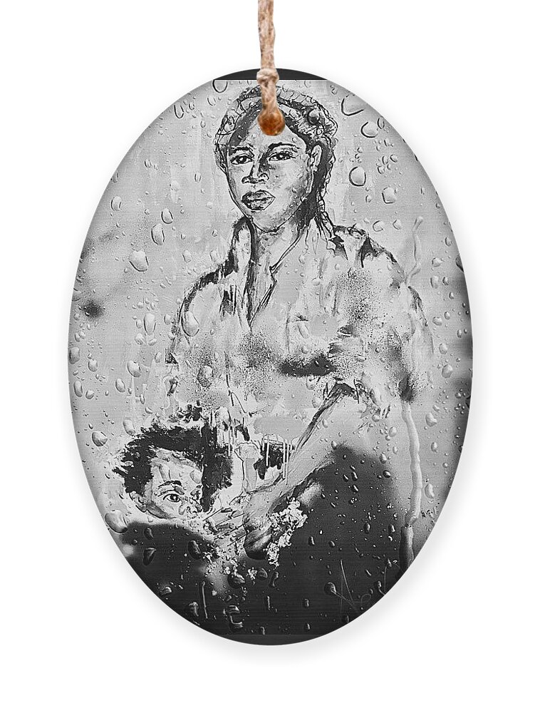  Ornament featuring the mixed media Mama and child by Angie ONeal