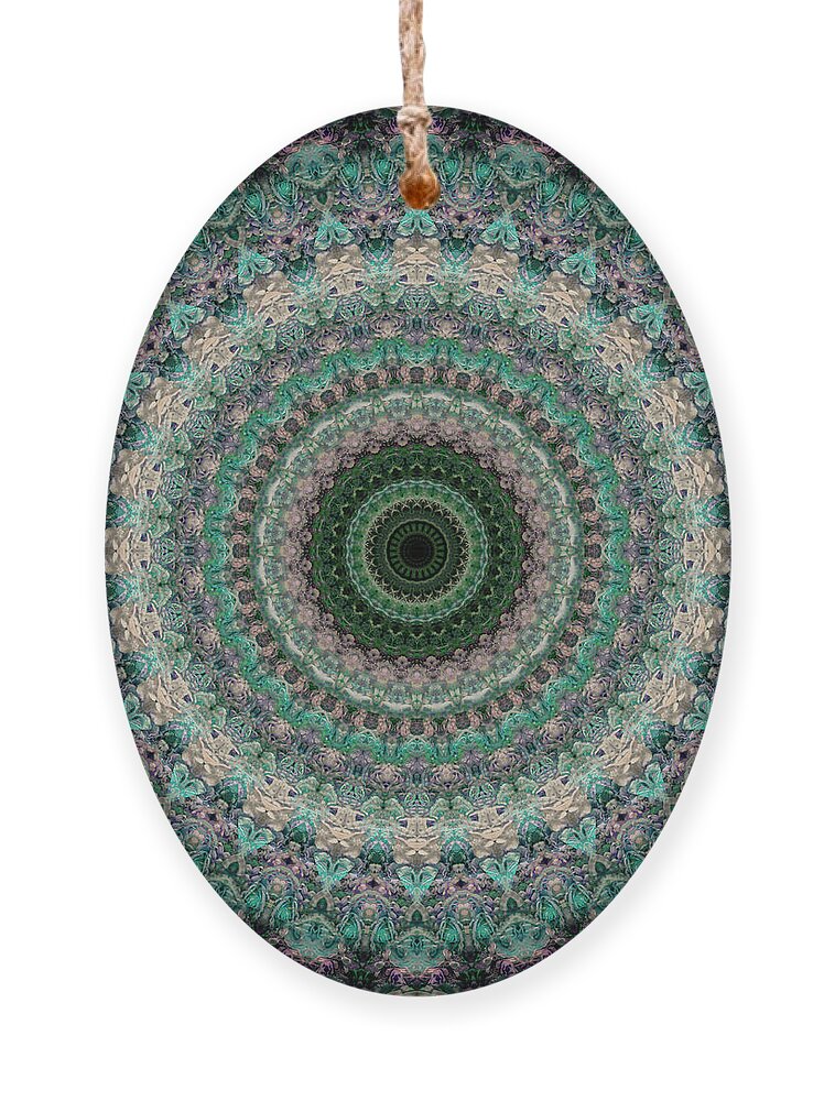 Mandala Ornament featuring the photograph Mandala in creamy and green tones by Jaroslaw Blaminsky