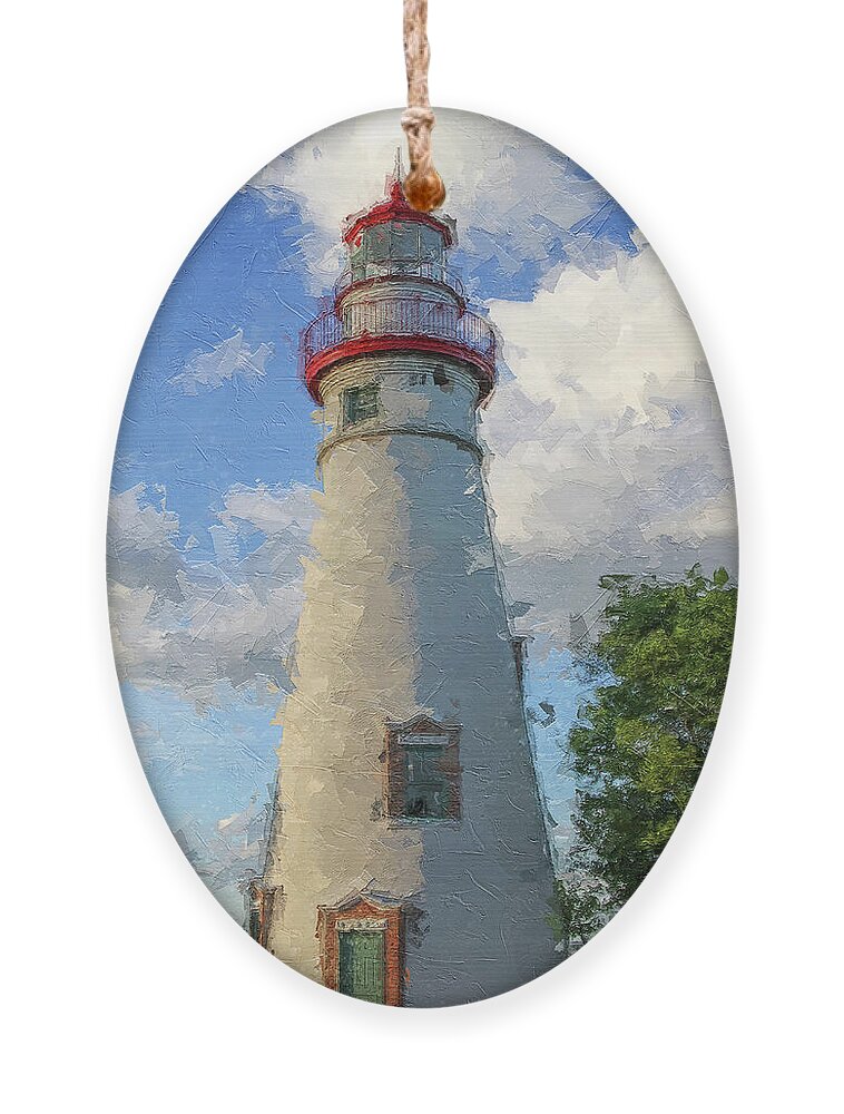 Marblehead Lighthouse Ornament featuring the painting Marblehead Lighthouse by Dan Sproul