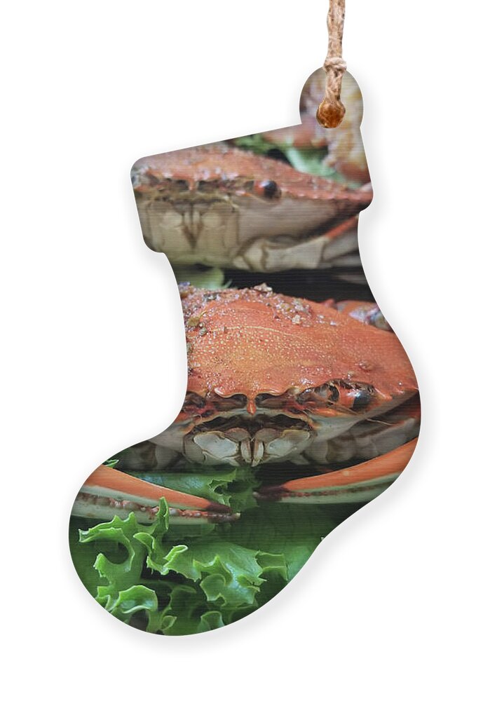 Crab Ornament featuring the photograph Maryland Crab On Lettuce by Robert Banach