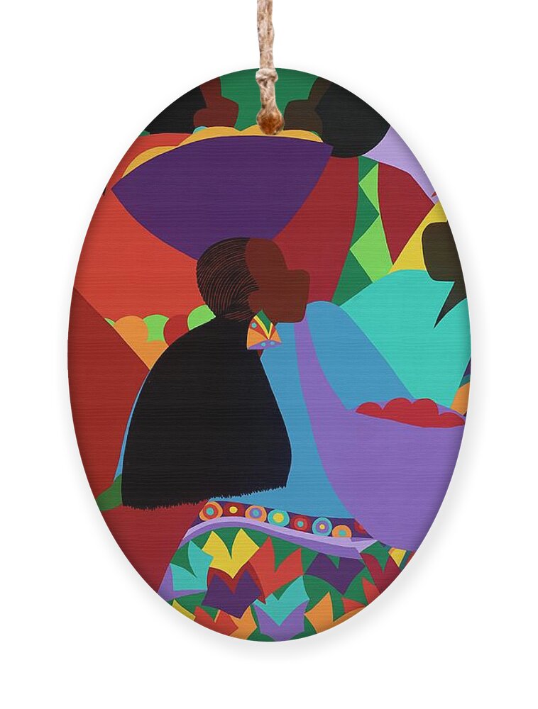 Marketplace Ornament featuring the painting Masekelas Marketplace Congo by Synthia SAINT JAMES