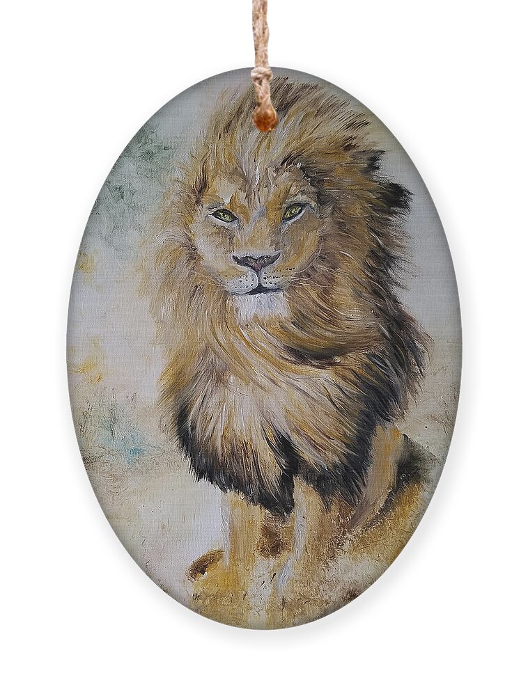 Lion Ornament featuring the painting Matthew's Lion by Judith Rhue