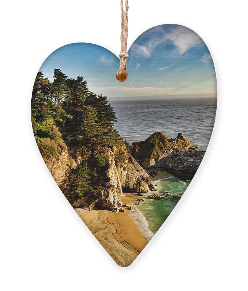 Waterfalls Ornament featuring the photograph McWay Falls at Big Sur, California by Amazing Action Photo Video